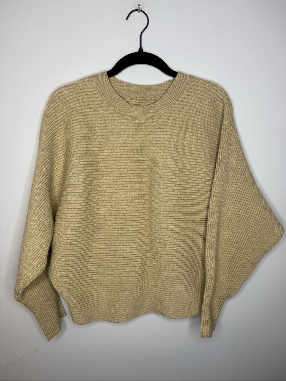 Beige Ribbed Knit Sweater - Women